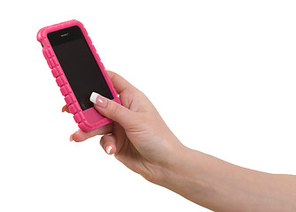 Image showing Cellphone in female hand.