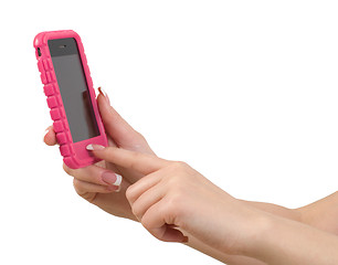 Image showing Cellphone in female hand.