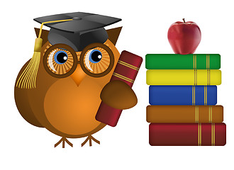 Image showing Wise Old Owl with Books