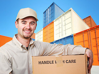 Image showing delivery man and colorful container