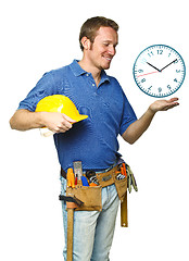 Image showing smiling worker and time