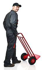 Image showing worker with handtruck