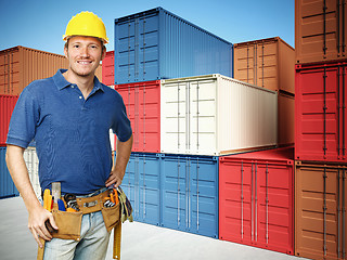 Image showing worker and  container background