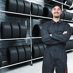 Image showing mechanic and garage background