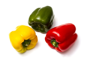 Image showing Three colorful peppers