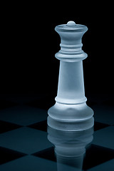 Image showing Macro shot of glass chess queen against a black background