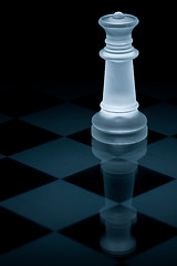 Image showing Macro shot of glass chess queen against a black background