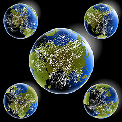 Image showing Vector of earth in space with sun rising and clouds