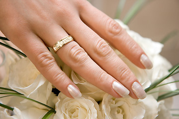 Image showing Wedding ring on a female hand