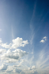 Image showing The dark blue sky with clouds