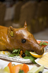 Image showing Fried pig on a celebratory table