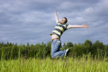 Image showing Jumps on a grass