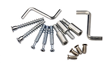 Image showing Set of modern bolts and screws for furniture assemblage
