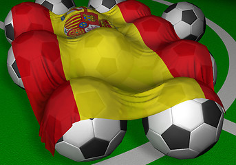 Image showing 3D-rendering Spain flag and soccer-balls
