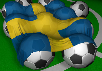 Image showing 3D-rendering Sweden flag and soccer-balls