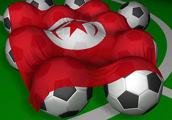 Image showing 3D-rendering Tunisia flag and soccer-balls