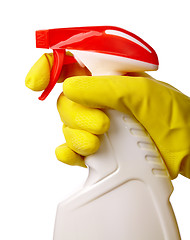 Image showing Hand holds sprayer with chemical cleaner