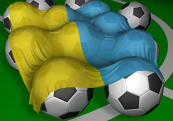 Image showing 3D-rendering Ukraine flag and soccer-balls