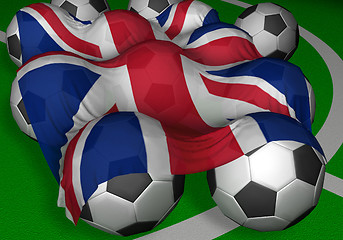 Image showing 3D-rendering United Kingdom flag and soccer-balls
