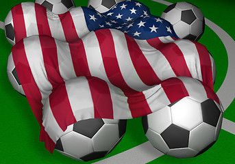 Image showing 3D-rendering USA flag and soccer-balls