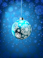 Image showing Christmas ball on falling flakes template. EPS 8