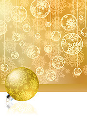 Image showing Golden christmas card with baubles . EPS 8