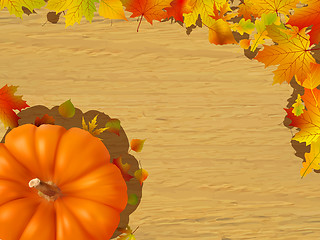 Image showing Fall leaves making a border with pumpkin