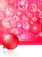 Image showing Pink christmas card with baubles . EPS 8