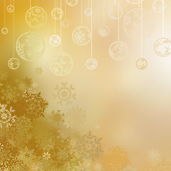 Image showing Golden christmas background with baubles . EPS 8