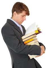 Image showing Man reading book in library