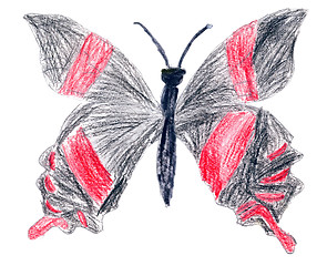 Image showing Child has drawn black butterfly on a paper