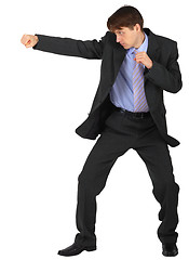 Image showing Businessman punching on white background