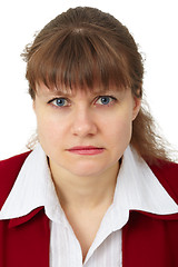 Image showing Portrait of fierce woman on white background