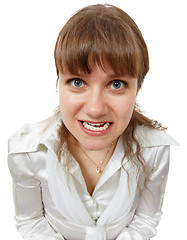 Image showing Young woman in comic rage, isolated on white