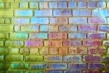 Image showing Rough brick wall iridescent colors of rainbow