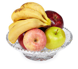 Image showing Crystal dish with apples and bananas