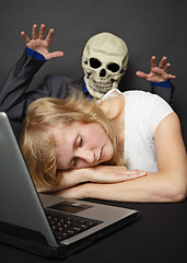 Image showing Nightmare visited slumbering young woman