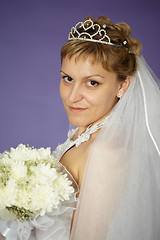 Image showing Bride with bouquet of white flowers