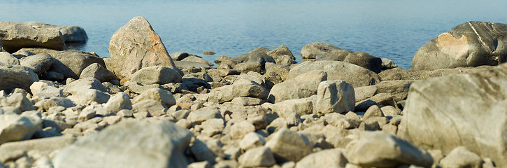 Image showing Landscape - stony coast of lake