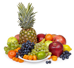 Image showing Still life of tropical fruits on white background