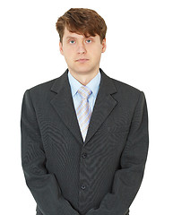 Image showing Portrait of ordinary young man on white background