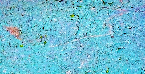 Image showing Blue wall covered with grunge old cracked paint