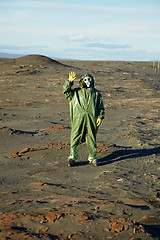 Image showing Strange scientist in overalls and gas masks