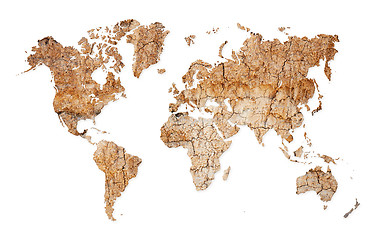 Image showing World map - continents from dry deserted soil