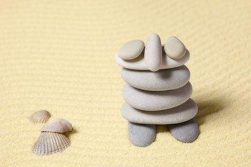 Image showing Amusing figure of man from pebble on sand