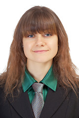 Image showing Portrait of young woman in black suit