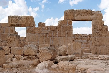 Image showing Double stone entrance to ruined ancient synagogue 