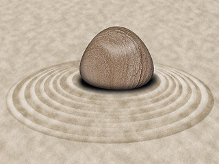 Image showing Zen Stone on Sand Garden Circles
