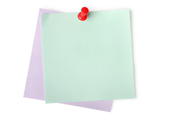 Image showing Blank paper notes with red pushpin 