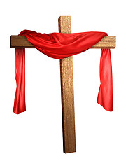 Image showing Cross Draped in Red